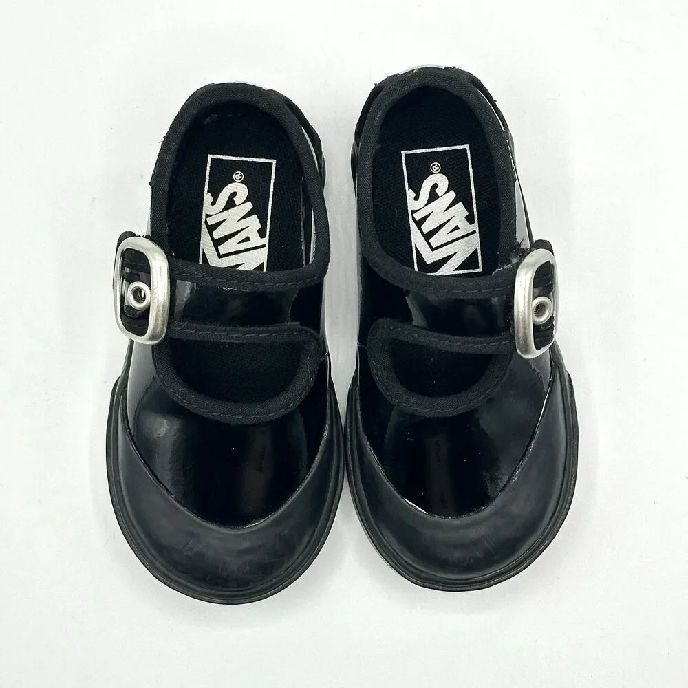 Vans Mary Jane Toddler Size 6 Black Gothic Shine Patent Leather Buckle Shoes